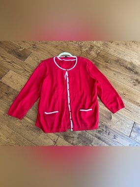 Talbots set XL Cardigan & shell red with pink white trim Sweater Pima Cotton